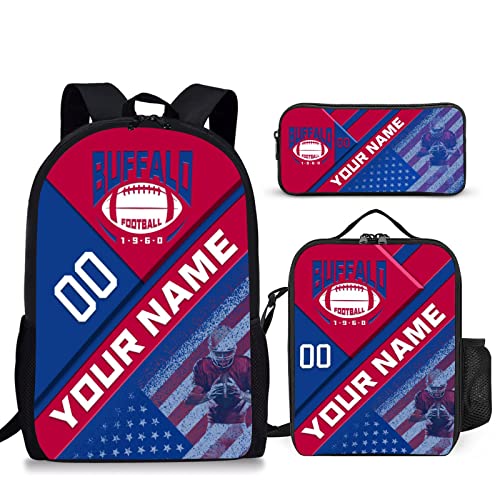 Custom Buffalo Backpack with Lunch Bag Pencil Case Personalized Name Number 3 Piece Set Gifts for Men Women