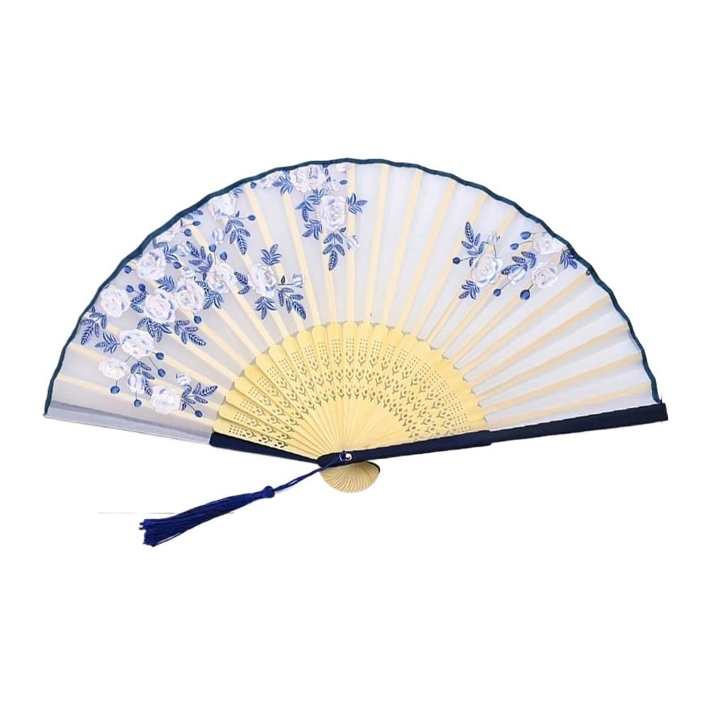 Jobaojiang Folding Fan Lace Flower Decor Style Fan Hand Held Anitque Art Craft Summer Female Dance Home(Orange)