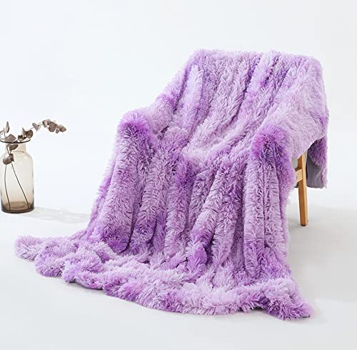 Rozkładana Sofa Koc z polaru Kanapa Dekoracyjny koc z polaru Tie Dye Dwustronne łóżko Długi pluszowy kudłaty narzut do pokoju Pościel do domowego biura (130x160 cm, niebieski) (Color : Purple, Size