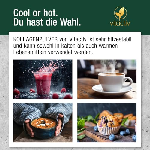 VITACTIV Collagen Pulver 300g - Kollagen Hydrolysat, Typ 1 & 3 Peptide - 19 essenzielle Aminosäuren - Hohe Bioverfügbarkeit, ohne Zusätze, Geschmacksneutral - Laborgeprüft in Deutschland