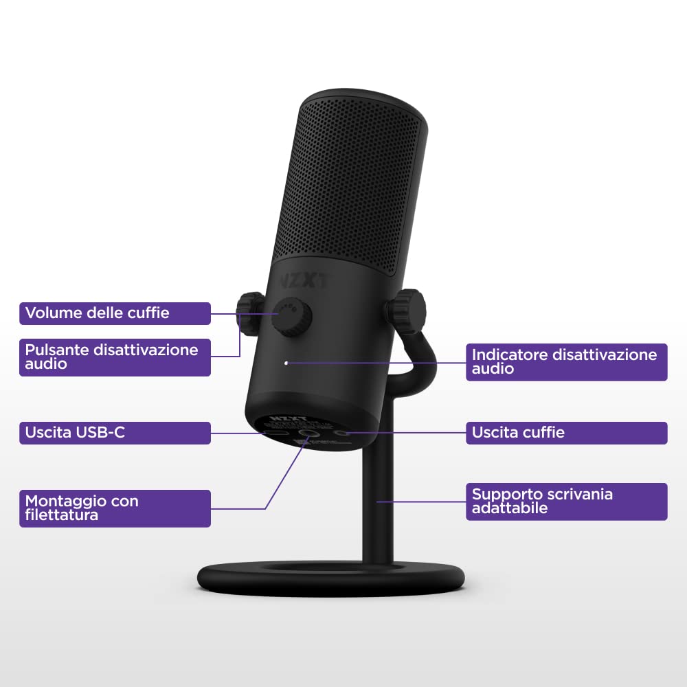 NZXT Capsule Mini USB-Mikrofon - AP-WMMIC-B1 - Hohe Auflösung – Nierenförmige Richtcharakteristik – Ideal für Streaming, Content Creation und Podcasting – Integrierter Pop-Filter – Schwarz
