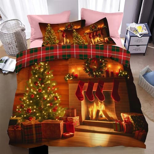 JEDTAKCT Winter wendbar Bettwäsche 200x200 3 teilig - Beleuchteter...