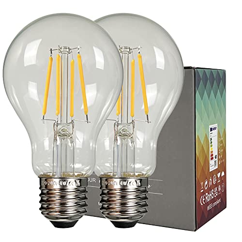 Tianfan 2-Pack Led Bulbs A60 Edison Bulb 4W 2700Kelvin Warm White Vintage Decorative Light Bulbs (Transparent) - Image 2