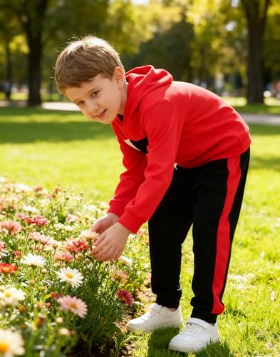 Image of KIDLAGA Toddler Boy Clothes Long Sleeve Hoodie Sweatsuits Tops and Pants Boys Fall Winter Color Block Outfits Set 5-12 Years