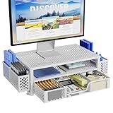 Simple Trending 2 Tier Metal Monitor Stand Monitor riser and Computer Desk Organizer with Drawer and Pen Holder for Laptop, Computer, iMac, White