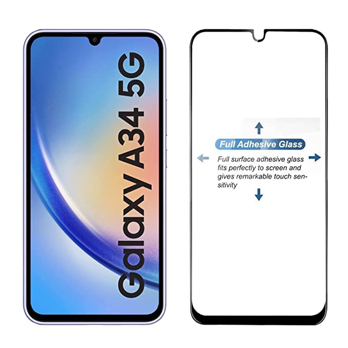 Image of ZARALA Tempered Glass Screen Protector Compatible for Samsung Galaxy A34 (Black) with Edge to Edge Coverage and Easy Installation kit
