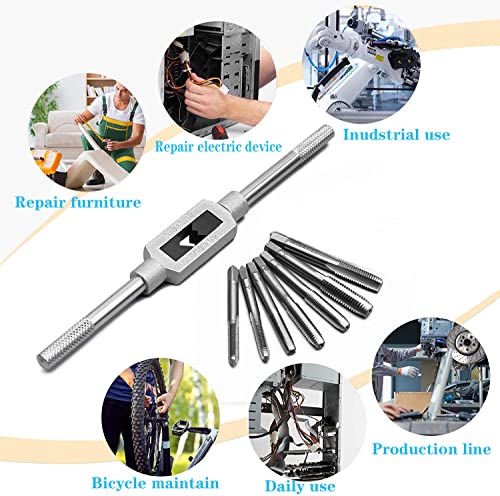Yuentoen Gewindebohrer Set,8 StückGewindeschneider,Lager Stahl Gewindeschneidsatz Metrisch mit BohrerFeingewinde Werkzeug Gewindeschneidmaschine Zoll Profi Windeisen,M3 - M12 Tap and Die Set