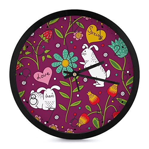 Pendule murale silencieuse 25.4cm horloge moderne fleurs lapin maison bureau