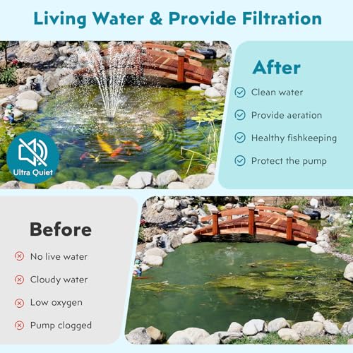 Image of POPOSOAP Pond Filter with Fountain Kits, 660GPH Pond Pump Filter Built-in RGB LED Lights with Remote Controller, Pond Filters for Outdoor Ponds Clean, Clear and Water Features P2326D