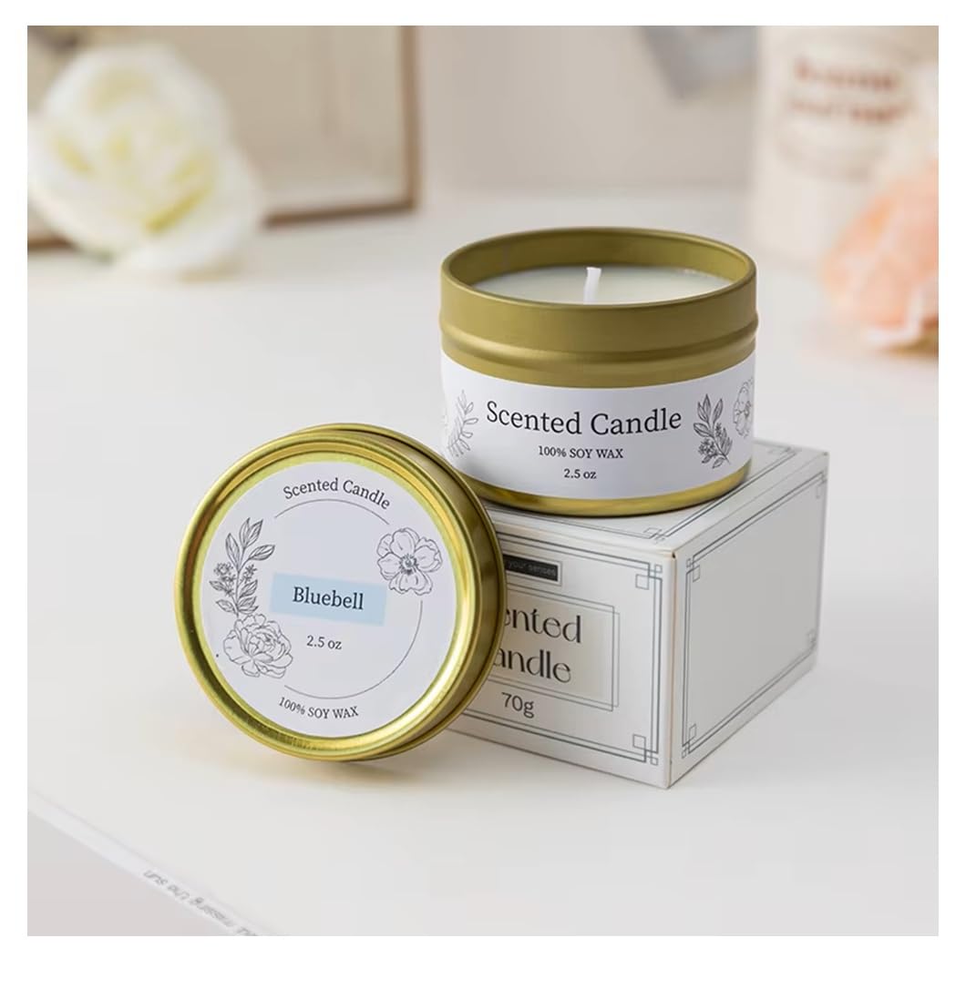 SPHINX Candles for Decoration | Soy Wax Scented Jar Candle in Tin Container – 70g | Long-Lasting Smokeless Aroma for Home Decor & Table Centerpiece | Up to 16 Hrs Burn, Festival & Gift Use-Bluebell
