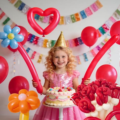 Image of 260 Red Long Balloons for Balloon Garland Thickening Skinny Latex Twisting Animals Modeling Christmas Birthday Wedding Party Festival Decorations 100pcs