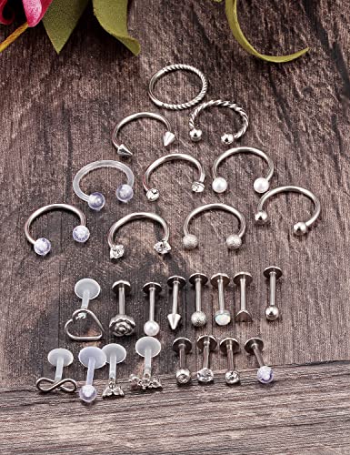 Vsnnsns 16G Lip Rings Stainless Steel Horseshoe Snake Bite Monroe Labret Medusa Lip Piercing Jewelry Tragus Daith Forward Helix Conch Cartilage Earrings Studs Piercing Jewelry for Women Men 16 Gauge4