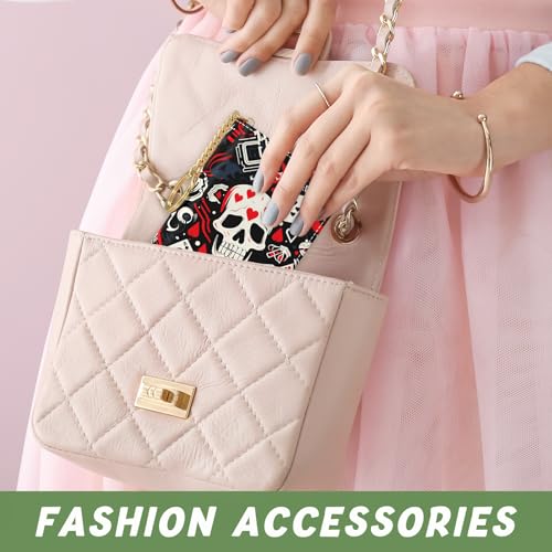 Image of Aiawoxc Credit Card Holder, Small RFID Wallet Slim Leather Card Organizer Case with Zipper and Keychain, Abstract Skull