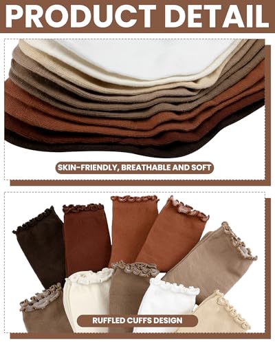 Image of Shihanee 10 Pairs Frilly Socks Women Cute Frilly Turn Cotton Crew Socks Bulk for Women Girls
