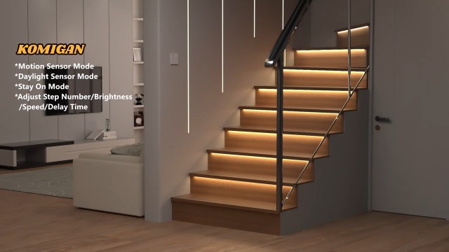 Image of Intelligent Motion Triggered LED Stair Lighting Kit KMG-3233, 40 inch Cuttable LED Strip Light for Indoor LED Stair Lights (Cool White 6000K,24 Stairs)