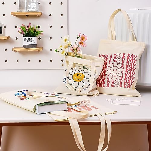 Sadnyy 4 Pack Aesthetic Cute Canvas Tote Bag Women Reusable Grocery Shopping Bag Preppy Shoulder Bag Book Lover Club Gift