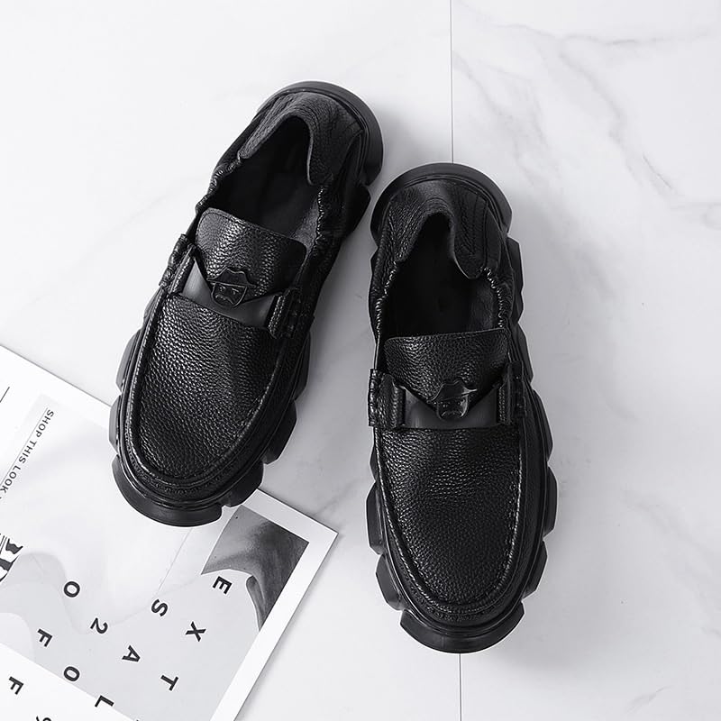 Men's Genuine Leather Platform Slip-On Oxfords Mens Casual Genuine Flats Soft Driving Walking Loafer Shoes3