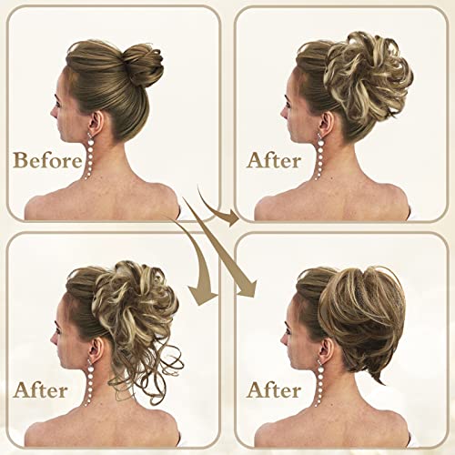 Auruza 3Pcs Messy Bun Hair Piece For Women Fake Hair Ponytail Extensions Clip In Human Hair, Hairpiece Curly Wavy Messy Synthetic Tousled Updo Bun Accessories Set For Women For Daily Wear #TOP3