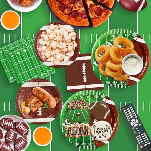 Football Party Supplies - 98pcs Football Themed Party Decorations Including Plates, Napkins, Cups, Banner and Touchdown Tablecloth for Football Birthday Party Decorations, 24 Guests - Image 6