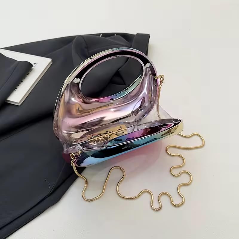Image of Metallic Acrylic Evening Handbag for Women | Crossbody Sling Bags with Detachable Chain Strap Glossy Stylish Ladies Girls Small Size Cute Party Wedding Bag