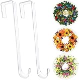 Wreath Hanger,12” Clear Wreath Hooks for Front Door,2 Pack Over the Door Easter Christmas Decoration Hangers Fall Halloween Wreaths holder,Non Scratch Wreath Hangers for Front Door Décor Welcome Sign