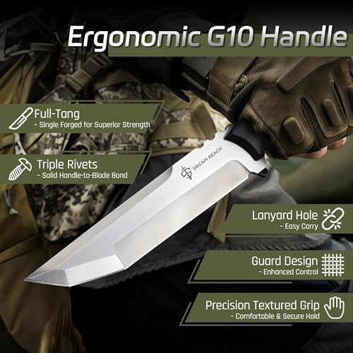 Image of Dream Reach Fixed Blade Knife, Outdoor Survival Knife with Tactical Kydex Sheath, Horizontal Carry Knives with Ergonomic Handle, Bushcraft Knives for Camping Gardening Gift for Men