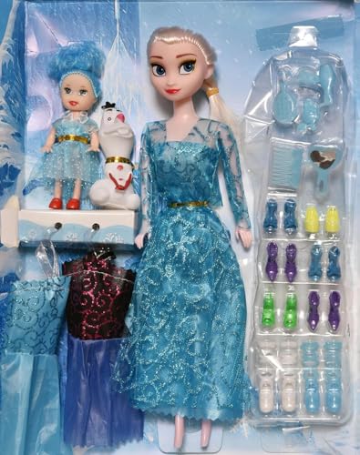FUNFY 11 Ice Princess Doll Set | Includes Two Additional Small Dolls | Blue | Material: Plastic | Array of Accessories Including Dresses, Shoes, Comb and Mirror for Extended Play | for Girls