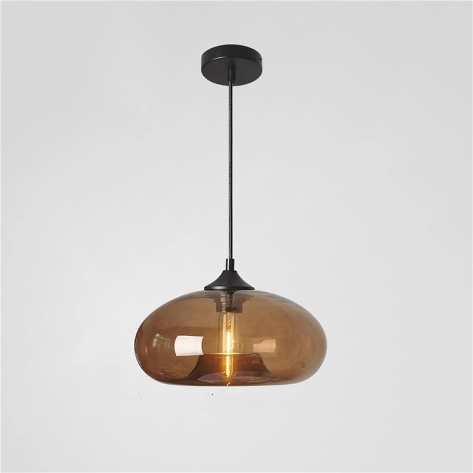 HUAYUSEDF Elliptical Clear Glass Pendant Lamp Chandelier Hanging Lighting Ceiling Fixture for Kitchen Island Sitting Room Study(Brown)