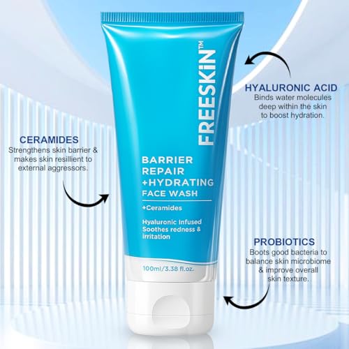 Image of Freeskin Barrier Repair Hydrating Face Wash with Ceramides & Hyaluronic Infused | Soothes Redness & Irritation | Gentle Daily Face wash for Healthy, Moisturized Skin - 100 ml