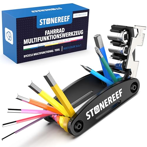 16-in-1 Fahrrad Multitool CRV Werkzeug mit Sechskantschlüssel 26 mm Steckschlüssel 8/9/10 mm Kreuz & Schlitz Schraubendreher Maulschlüssel 8/10/15 mm Fahrrad Werkzeugset für MTB & Rennrad