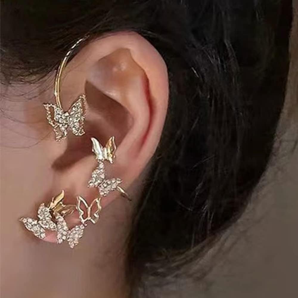 Missgrace Fashion Elf Ear Earring Cuffs Studs Earrings Elf Butterfly Cosplay Cuffs Wrap Earrings for Fairy Ears Costume Cosplay Wedding Earrings Jewelry for Women 1 Pair (Gold) - Image 8