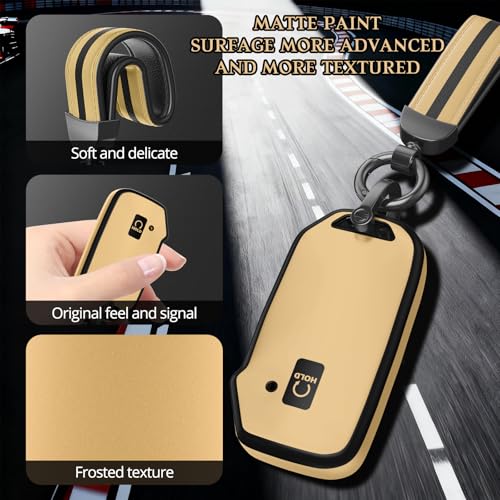 Image of for Kia Key Fob Cover Accessories,Matte TPU Material, with a Cute Leather Keychain,for Telluride,Carnival,K5 gt line，K5，Forte，K4，Sorento, Sportage and Other Models. (Champagne Gold, Model-2)