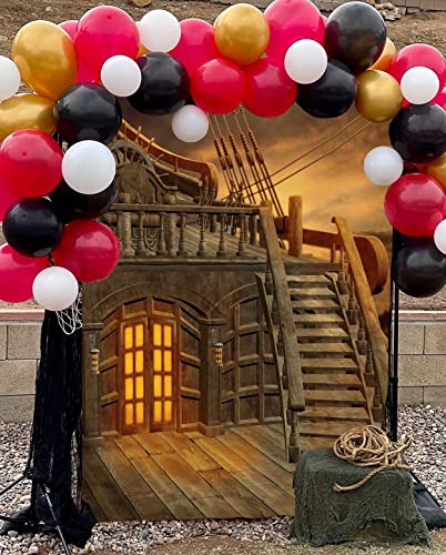 Corfoto N2-TRAVEL-40-57 5X7Ft Pirate Ship Deck Backdrop Vintage Sailboat Photography Background Nautical Wooden Battleship Photoshoot Cruise Boys Kids Birthday Party Halloween Pirate Decorations Photo Booth Props thumb #4