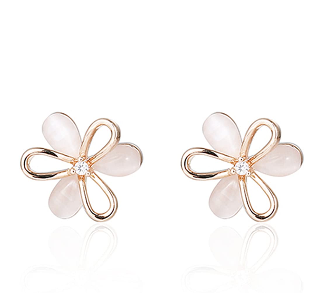Oivzziy Pendientes para mujer de plata de ley 925 chapada en oro, pendientes de botón de ópalo flor lindo