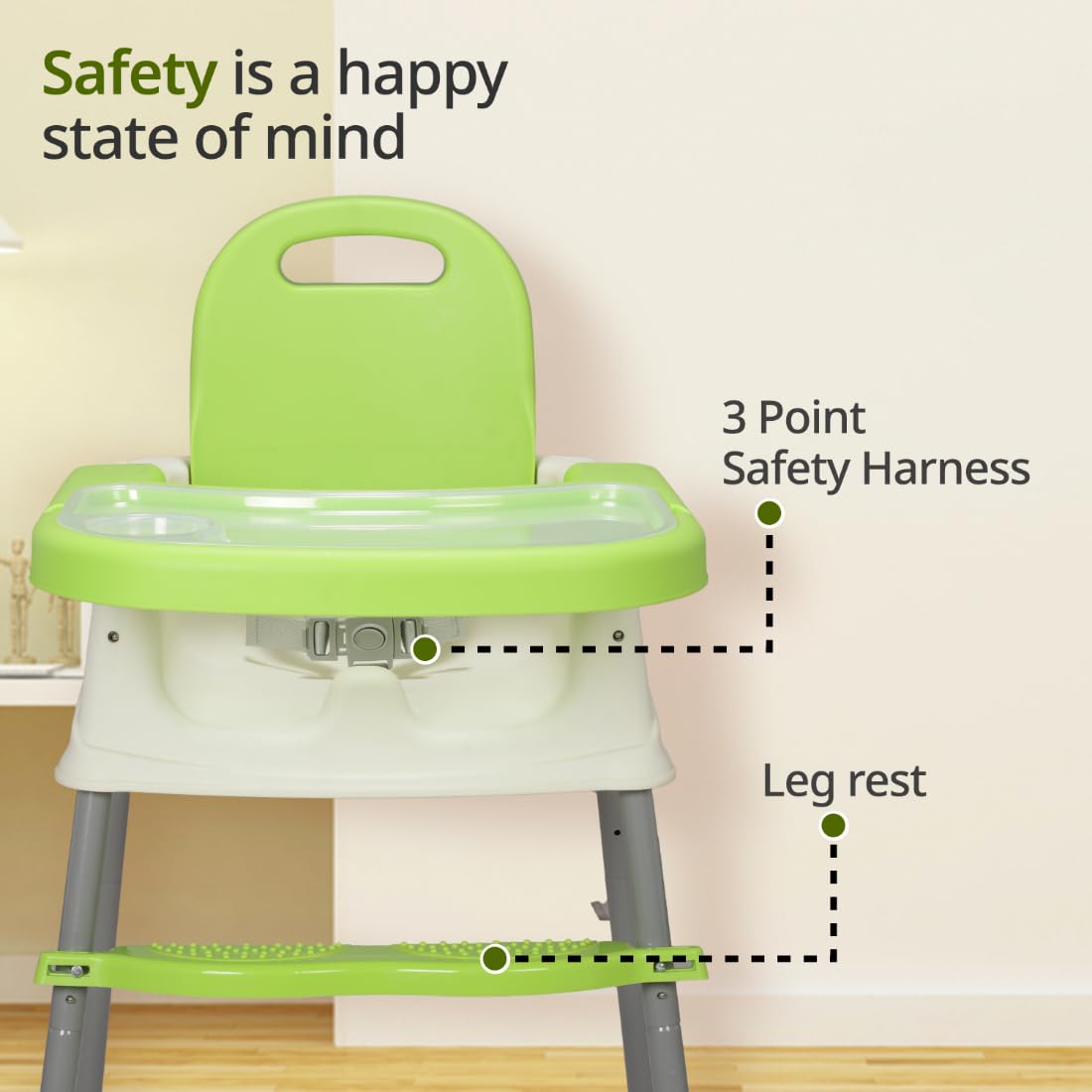 LuvLap 4 in 1 Convertible Baby High Chair with footrest, Convertible to High Chair, Low Chair, & Booster Seat, Essential for Baby Feeding (Green) 2