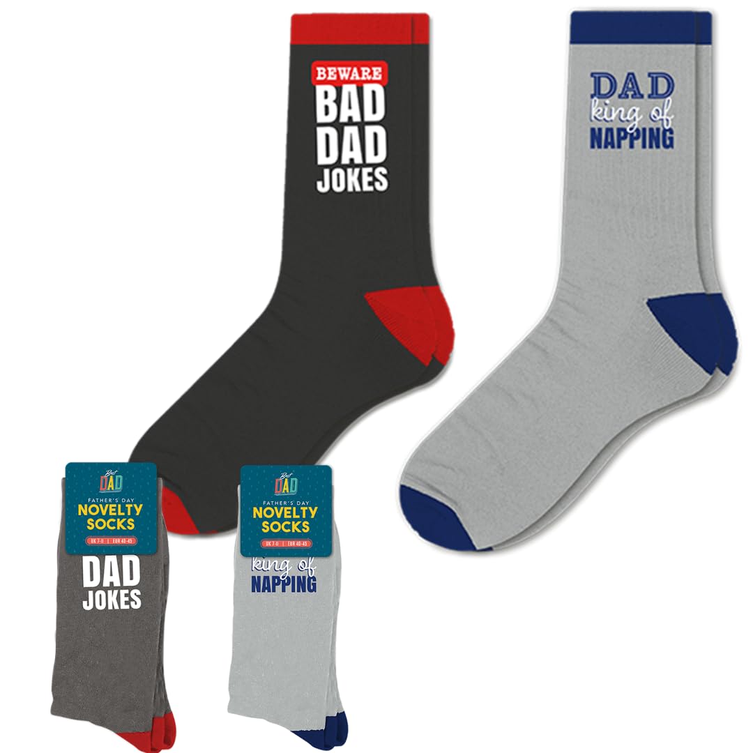 LND Gifts Dad Socks - Dad Joke Socks, King Of Napping Socks - 2 Pairs Included Perfect for the Best Dad For Christmas, Birthdays and Fathers Day, Fits UK size 7-11 (EU 41-46)