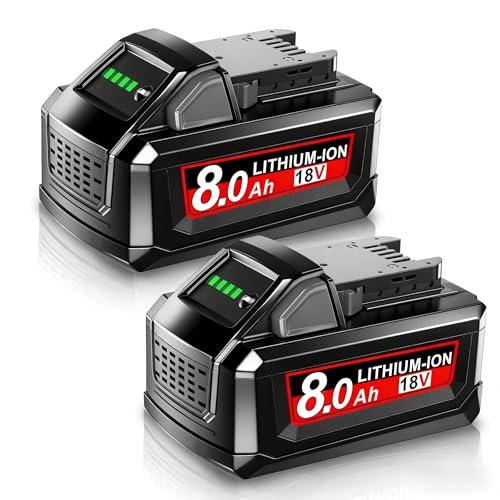 2X 8.0Ah/8000mAh Akku für Milwaukee M18, Powtree Ersatz für Milwaukee 18V Akku 48-11-1810 48-11-1820 48-11-1850 48-11-1828 48-11-1860 mit Anzeige (Lithium/Rot)
