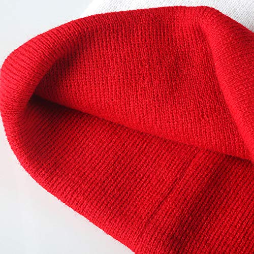 1 Pack Pom Pom Cuff Beanie Costume Hats Halloween Costume Red White Pom Pom Beanie Hat Christmas Cuff Knit Hat