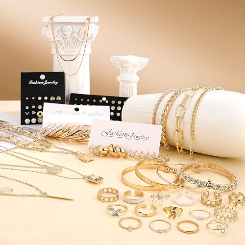 Image of 124 Pcs Gold Jewelry Set for Women Fashion Costume Accessories