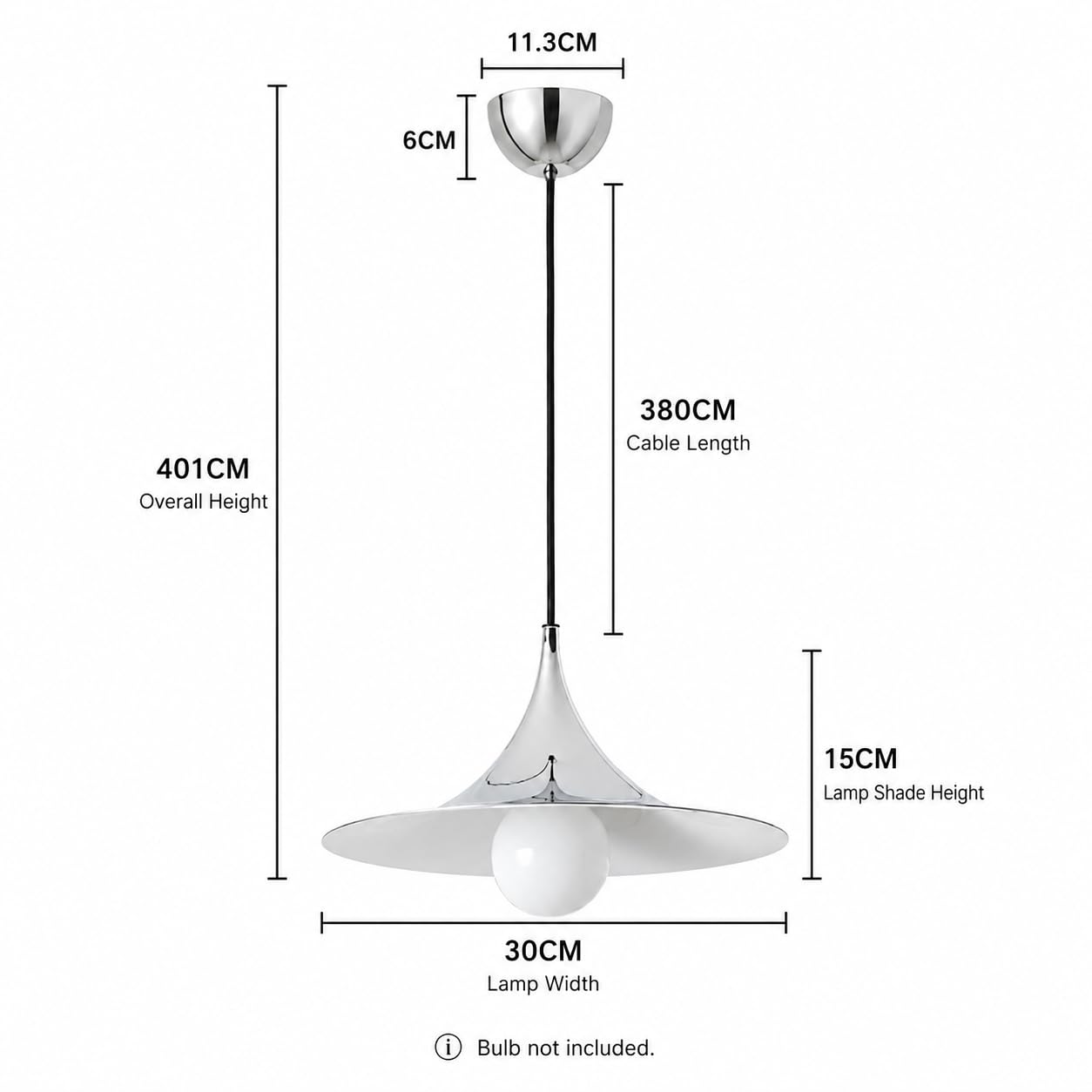 Alpinaluz Lampa Sufitowa Wisząca E14 Trąbka Metal Chromowany D30 cm