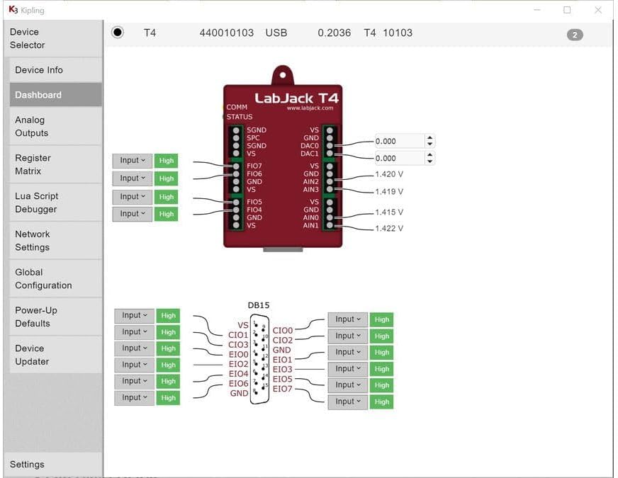 Miniatura 6 de Registrador de datos T4-USB o dispositivo DAQ multifunción Ethernet con hasta 12 entradas analógicas o 16 ES digitales, 2 salidas analógicas (10