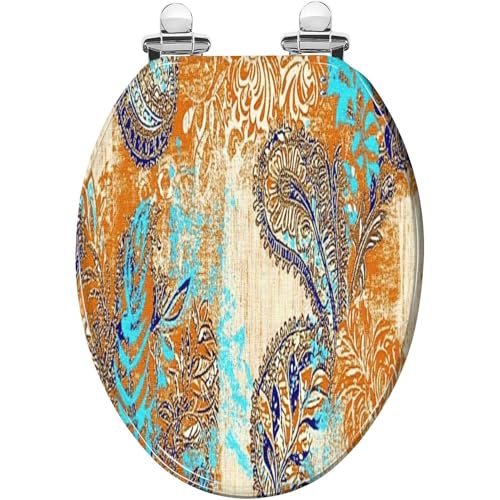 Elongated Toilet Seat Paisley seamless pattern Textile bohemian print Batik Vintage Resin Toilet Seat Slow Quiet Close with Quick-Release Hinges Toilet Seat with Cover Easy to Clean Install