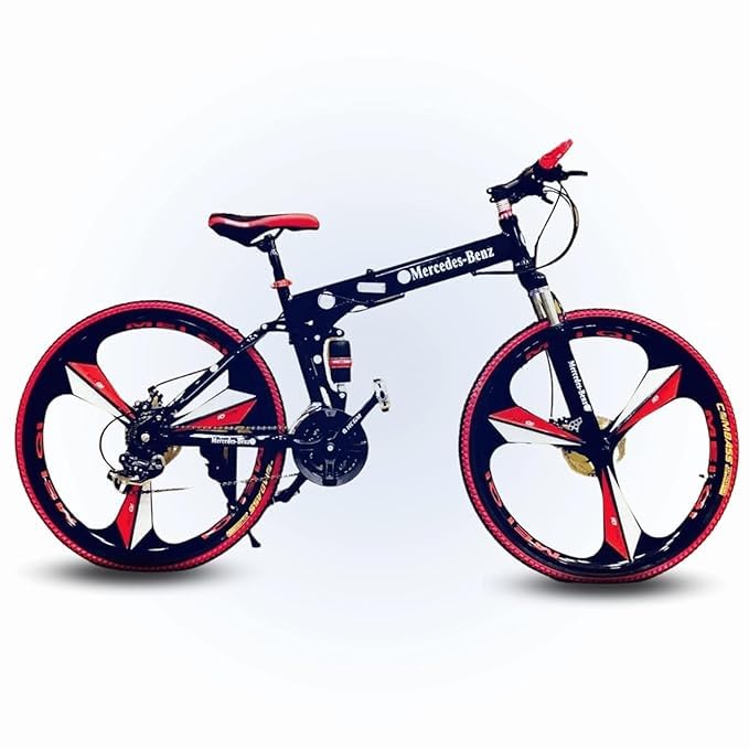 Skyride MERC Benz X6 Foldable Gear Cycle | 21-Speed MTB Gear System, Dual Disc Brakes, 3-Spoke Alloy Mag Wheels, Dual Suspension, & 26-Inch Tyres | Stylish & High-Performance Bicycle (Black)-image-1