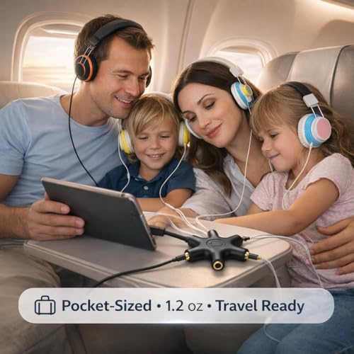 Image of Mizi USB-C Headphone Splitter 5-Way - Type-C to 3.5mm Audio Adapter with 1 Male to 5 Female Ports, Multi-Headphone Aux Splitter for Phone, Tablet, Laptop, PC - Black