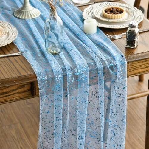 Artoid Mode Gaze Tulle Bleu Clair Chemin de Table 70 x 300 cm, Décoration de Table Cuisine...