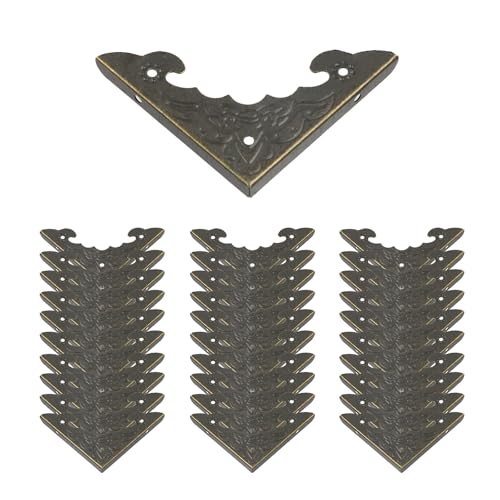 Image of Geesatis Corner Hardware 2.2 inch X 1.6 inch,Bronze Decorative Corner Protector | Decorative Edge Safety Guard Cabinet Furniture Corner Protectors,Corner Protectors for Box Table Desk, with Screws,30 Pack