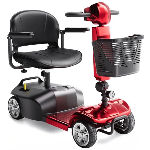 IQIRAF Foldable Mobility Scooters for Seniors, Black Powered Electric Wheelchair, 4 Wheel Lightweight Mobility Scooters for Adults, Mobility Scooter with Seat, Folding Travel Motorized Scooter