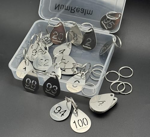 Etiquetas de números 1-100 en acero inoxidable con anillos para llaves 3