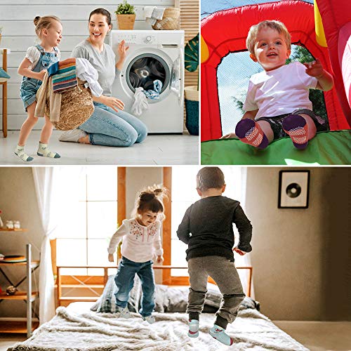 Image of Tphon 12 Pairs Toddler Non Skid Socks with Grips Anti Slip Bottom, Cotton Non Slip Ankle Crew Socks for Boys, Girls, Kids(1-7Years)