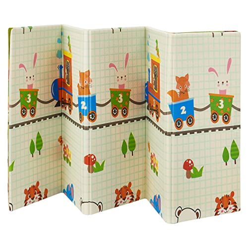 Juskys Spielteppich Toni für Kinder 180 x 200 cm Tiere, XXL-Teppich für Babys, Spielmatte aus Schaumstoff faltbar, weich und wendbar, Grün
